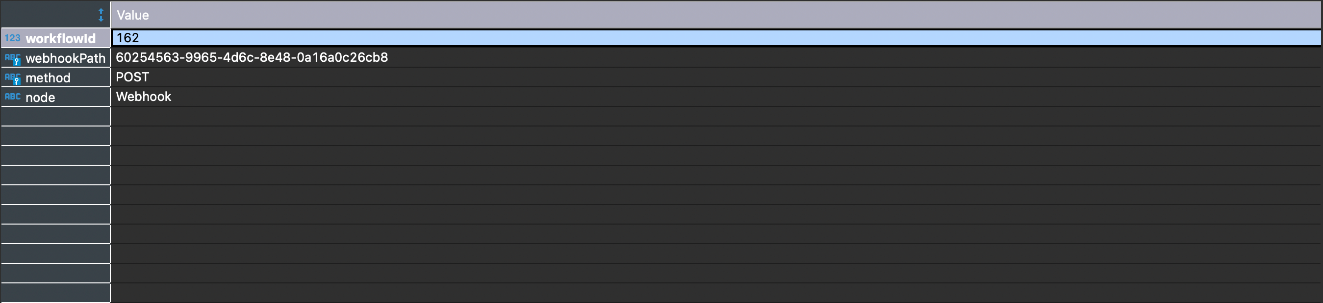 Data stored in the webhook_entity table
