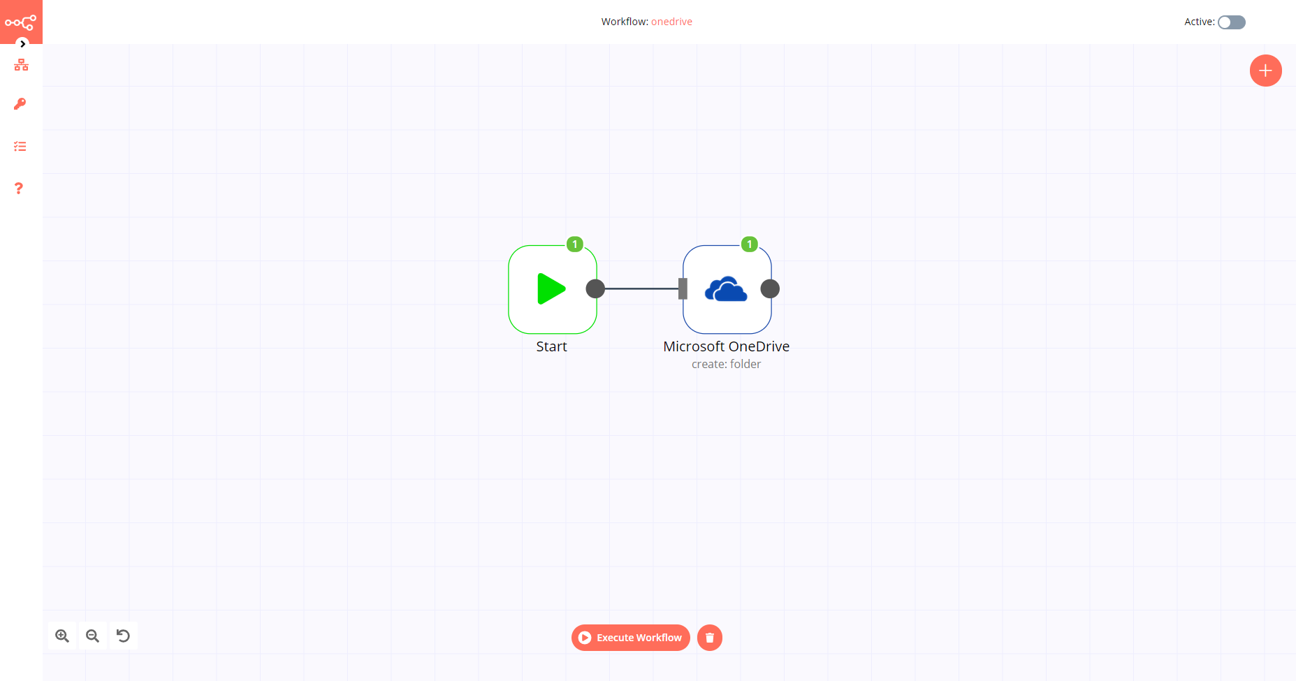 A workflow with the Microsoft OneDrive node
