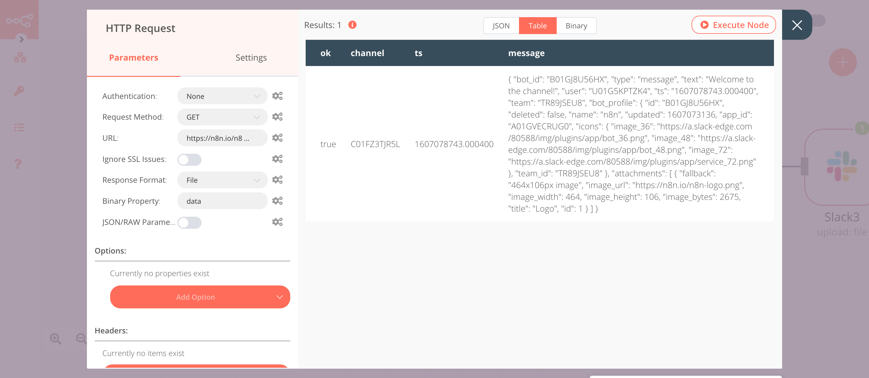 Using the HTTP Request node to fetch a file from a URL